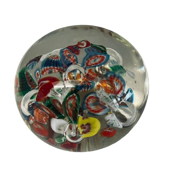 Vintage Glass Paperweight Rainbow Millefiori Art Glass Domed Ball 2" x 2.5" - Picture 2 of 12